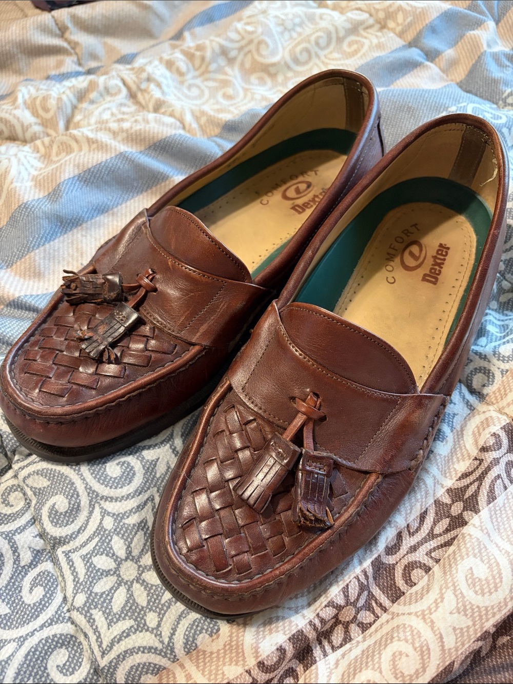 Vintage Dexter Comfort Brown Woven Leather Tassel Loafers Size 10.5